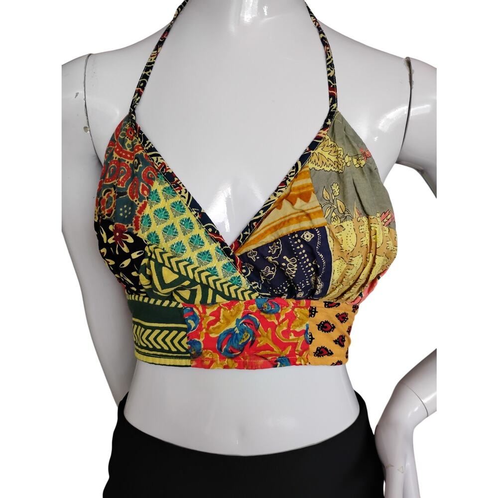 Hippie Forever Patch Crop Top Size Medium Colorful Ties On Back and Neck